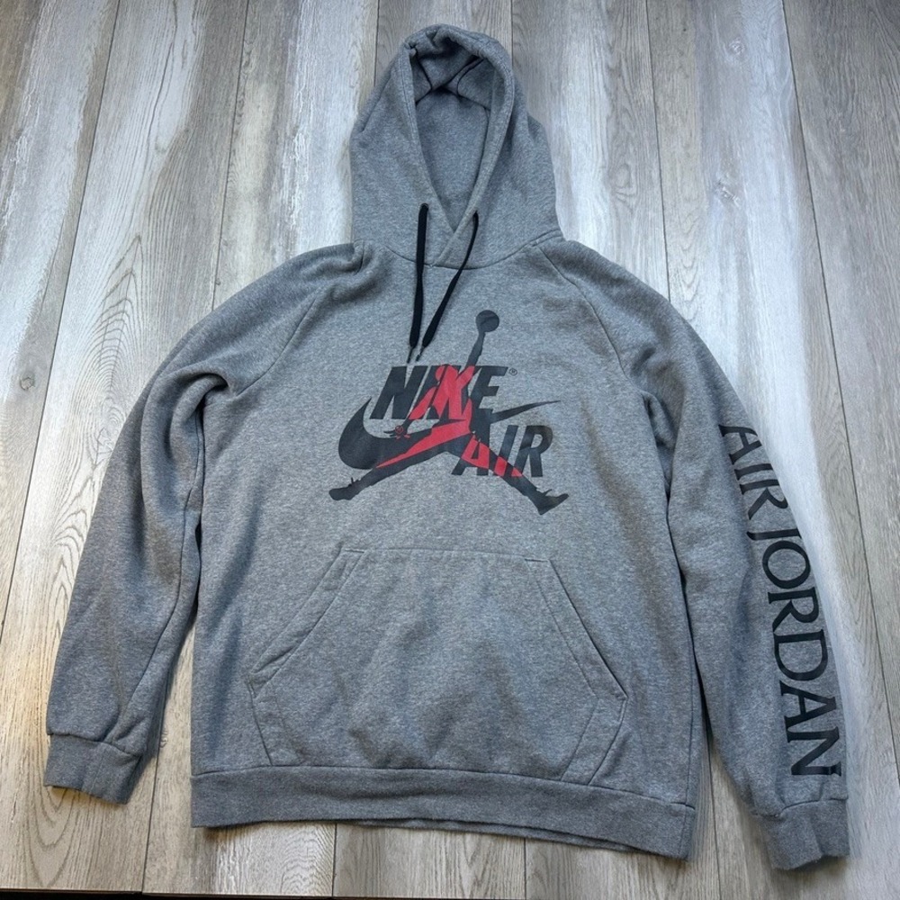Nike Jordan Jumpman Logo Hoodie Mens Large Gray Black Sweatshirt Hooded Men